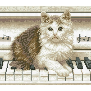 Алмазная вышивка Котёнок на пианино